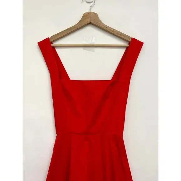 STAUD Teresa Square Neck Cross-Back Fit & Flare Midi Dress Stretch Cotton US10 - Picture 4 of 13